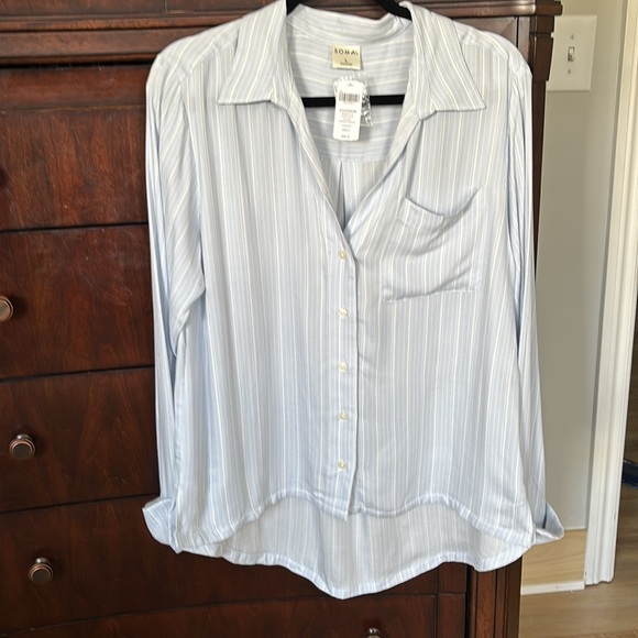 NWT Soma 100% Rayon Challis Blue and White Stripe Pajama Set - Picture 7 of 16